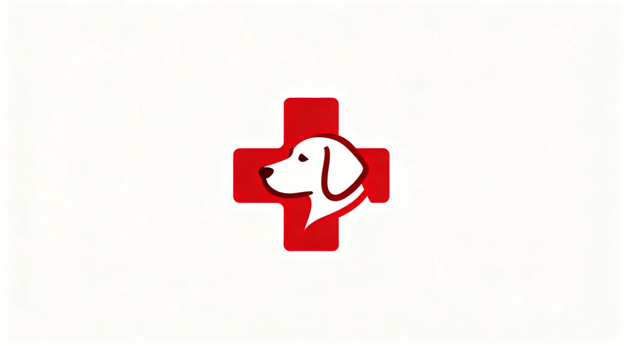 Hundekopf mit Rettungslogo und rotem Kreuz
