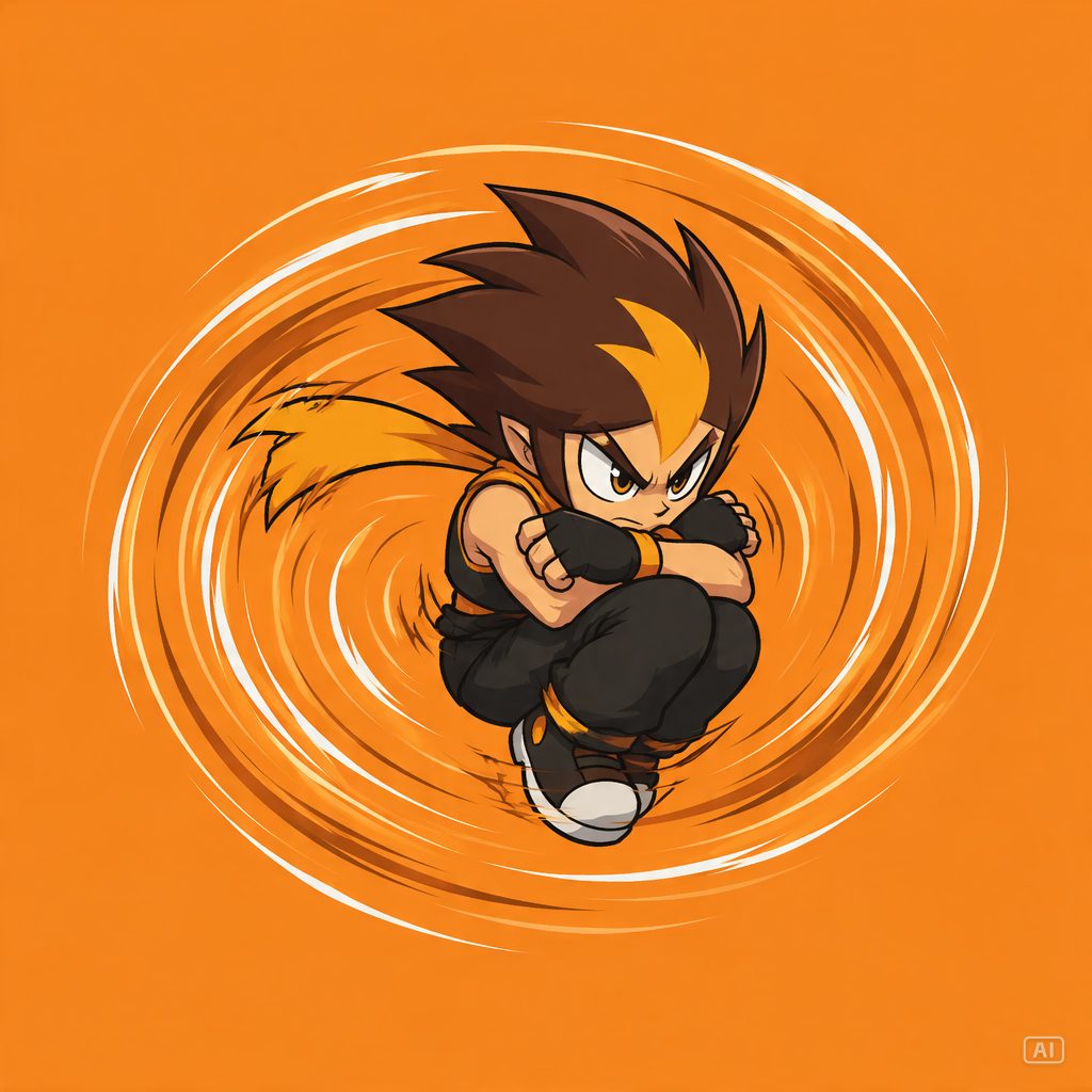 Spin attack pose character reference generated by Pippit