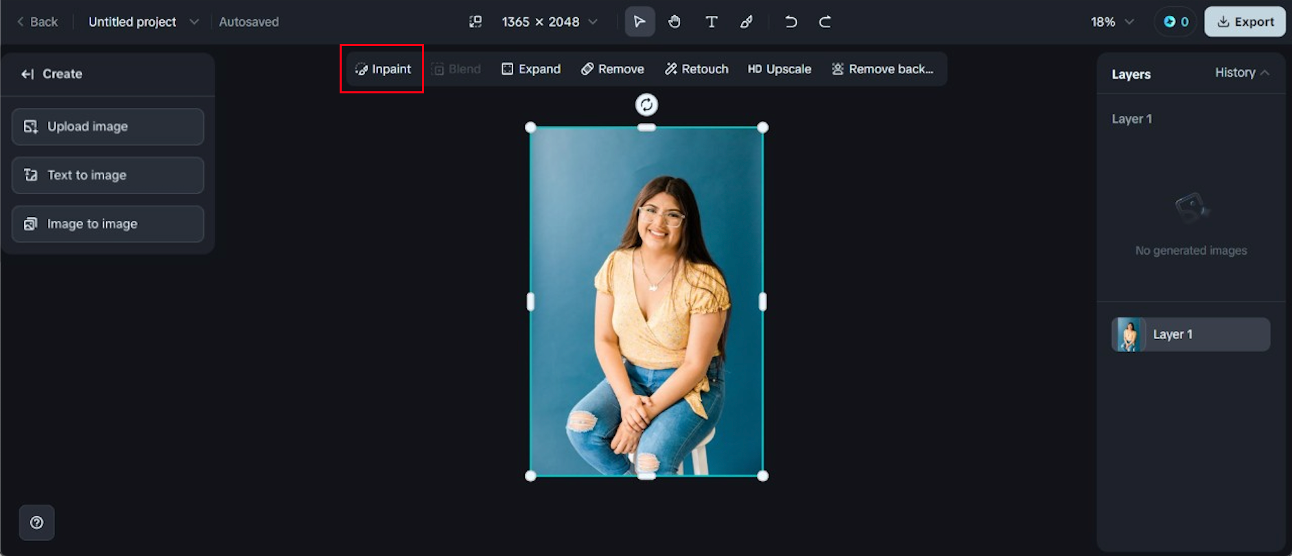Klicken Sie auf "Bild hochladen", um das Foto online mit Dreamina neu zu färben
