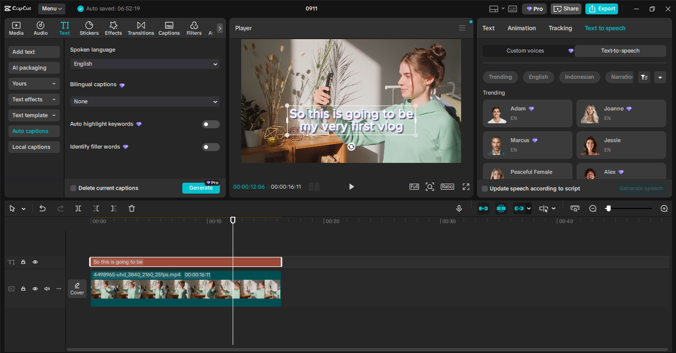 Interface ng CapCut desktop video editor