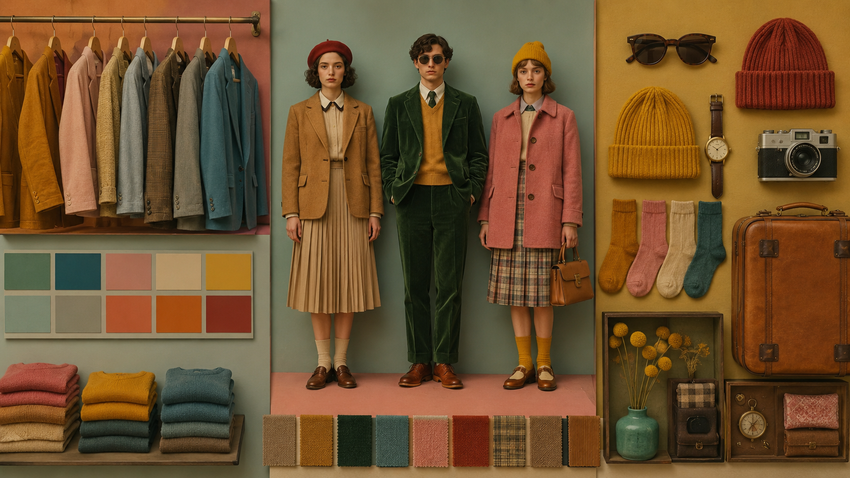 Wes Anderson style clothes and color palette