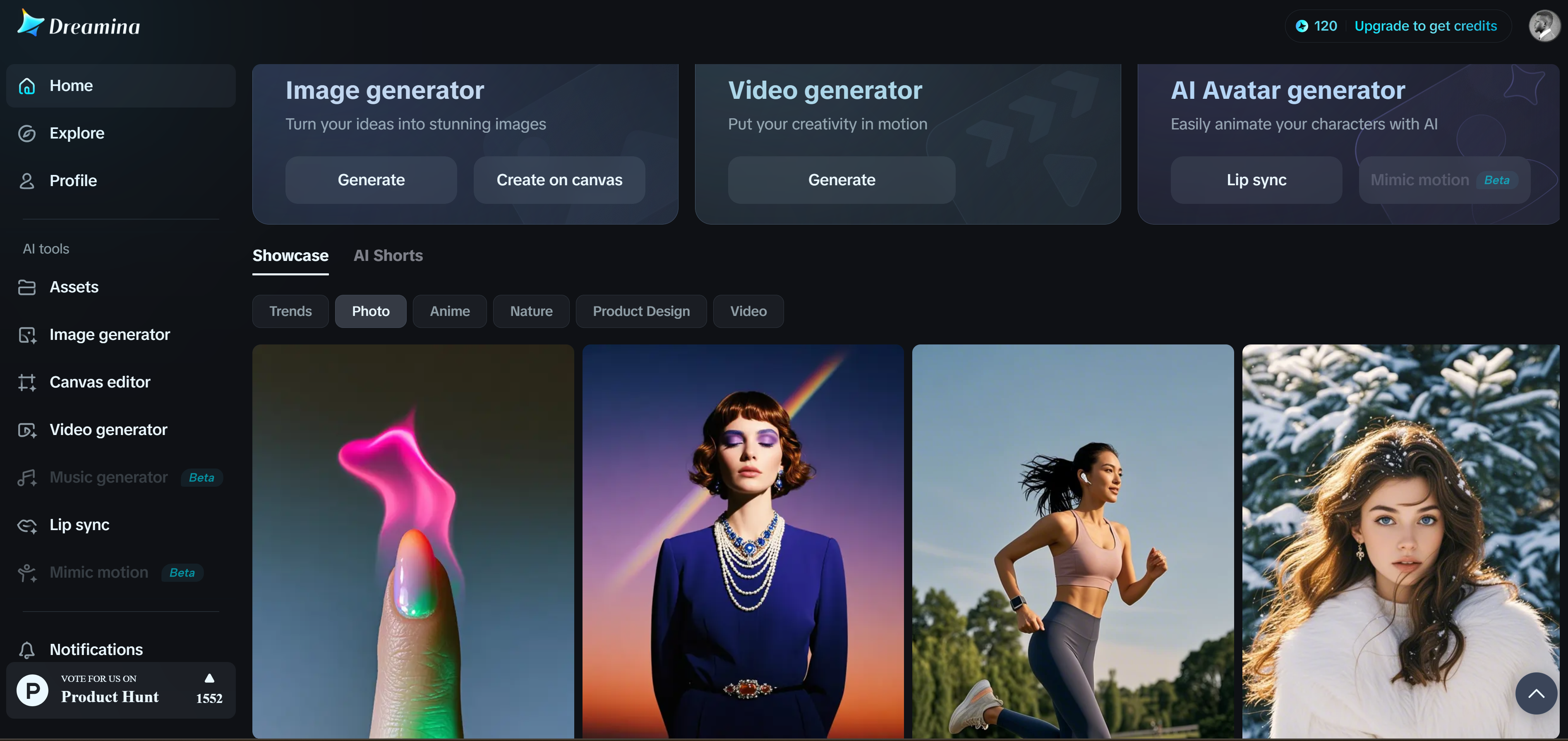 Página de inicio de Dreamina