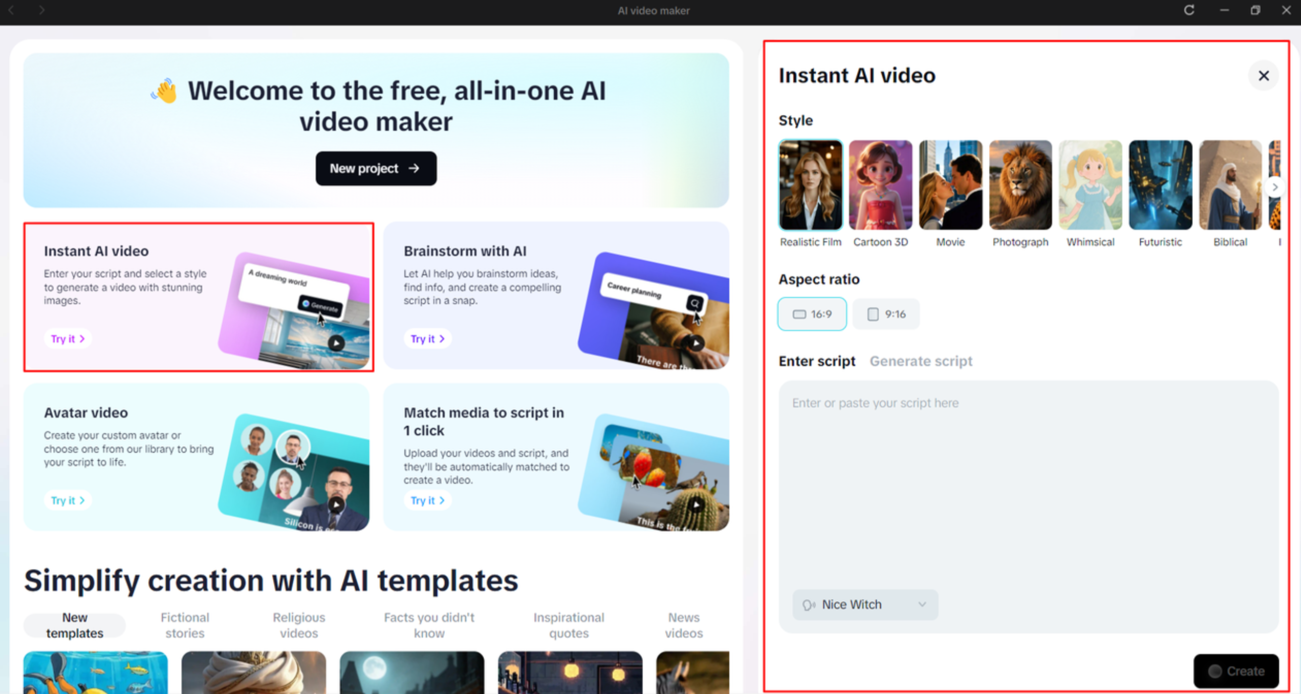 Membuka pembuat video AI dalam editor video desktop CapCut