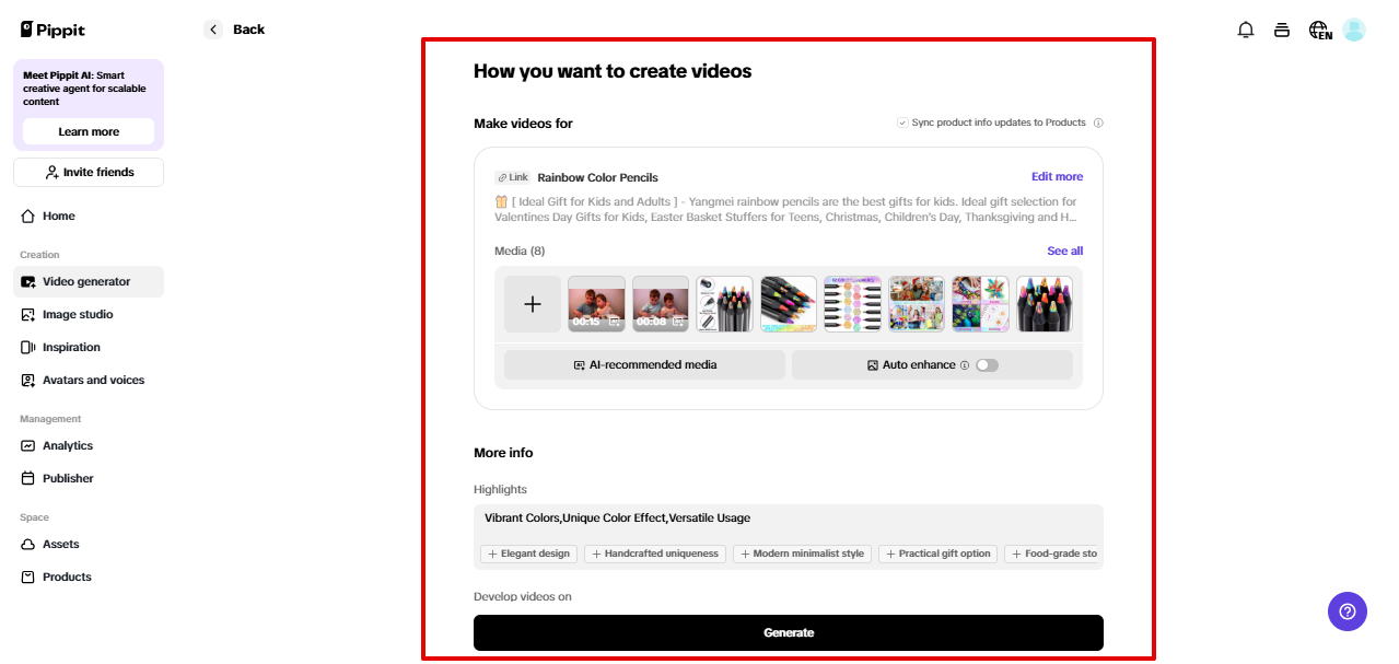 Penjana video Pippit