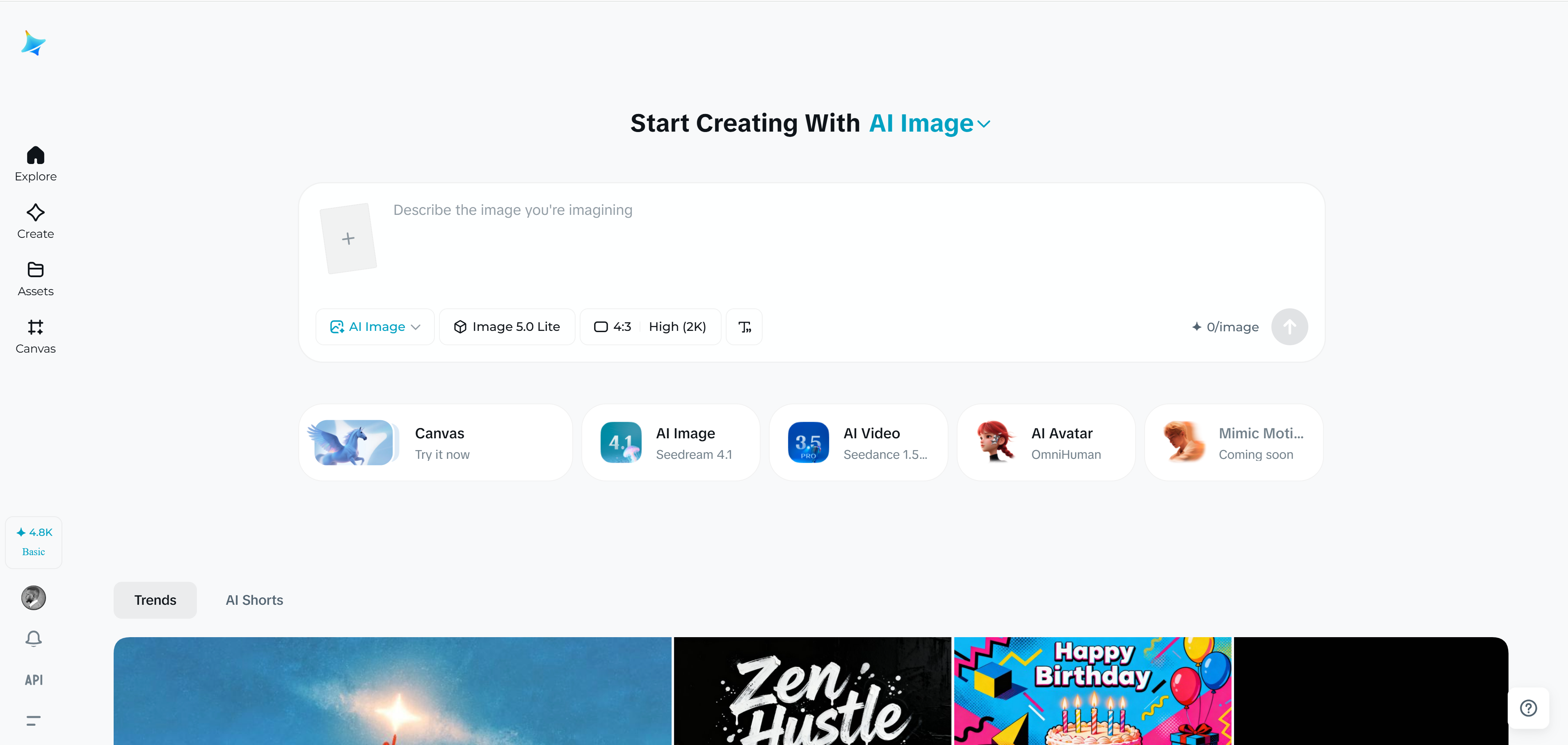 Dreamina startpagina