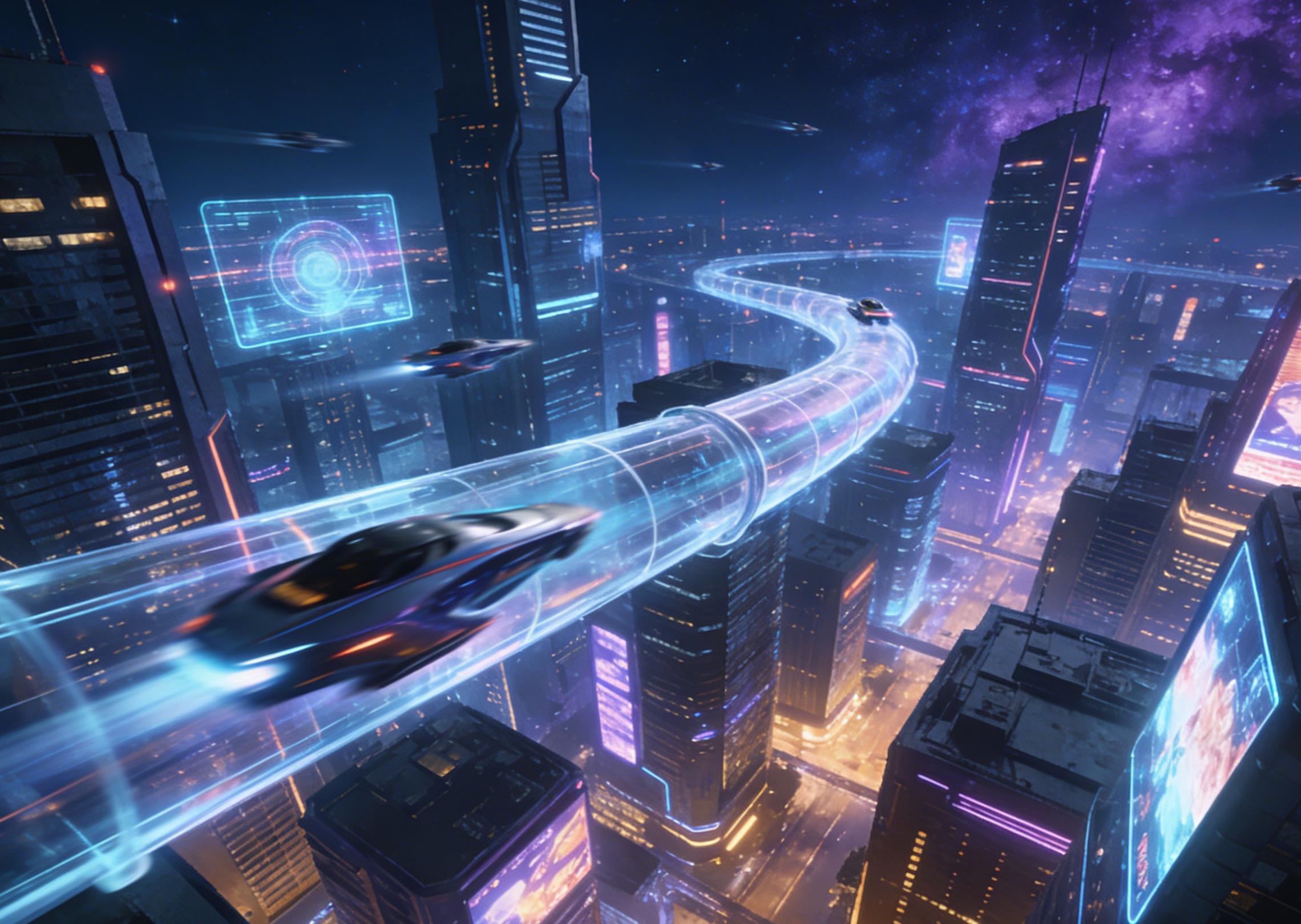Futuristic city at night