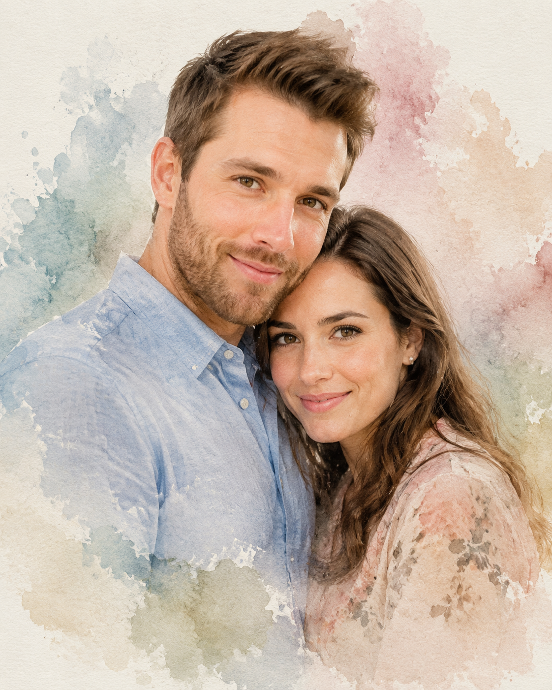 Dreamina watercolor couple photo prompt prompt example 5: Anniversary Photo Art