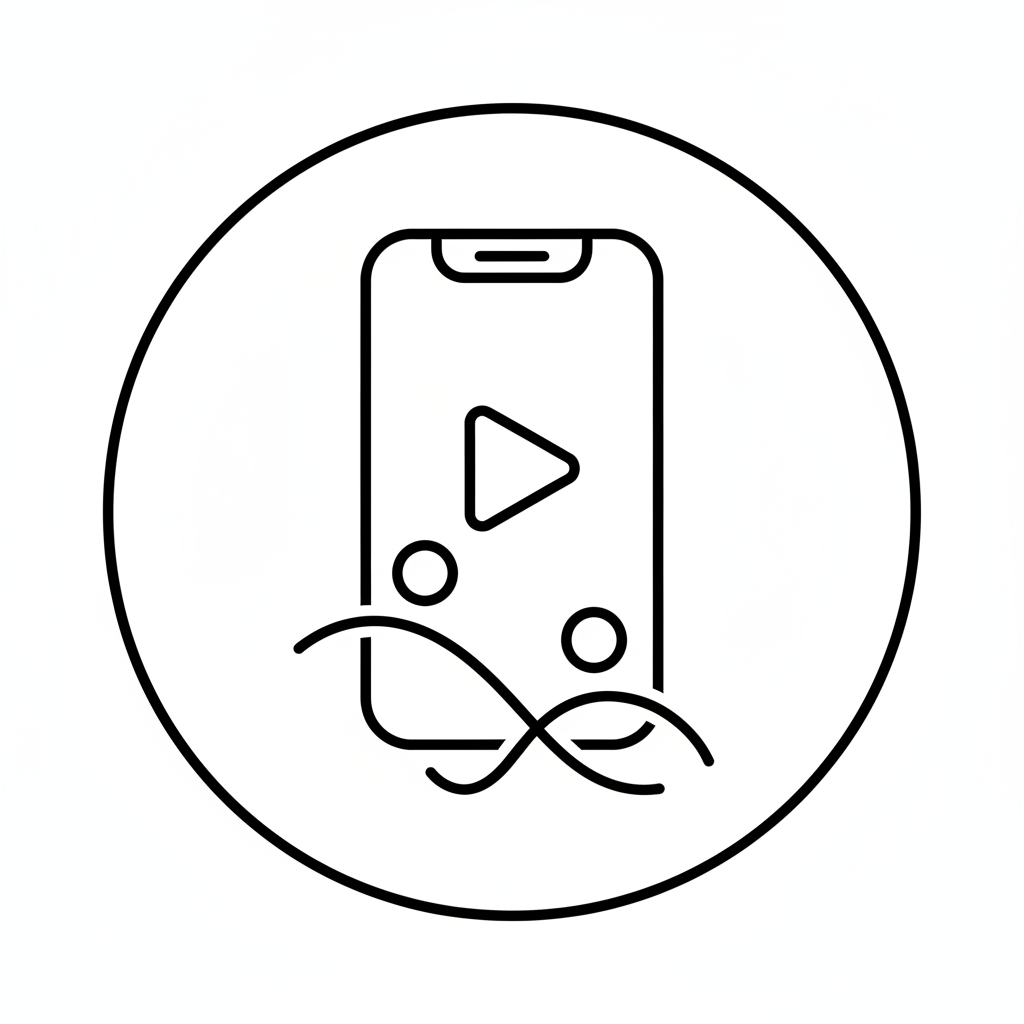 Icono de caso de uso: botón de reproducción de teléfono inteligente con para creadores sociales.