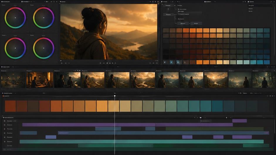 Sunny urban portrait of a fictional adult ai video color palette