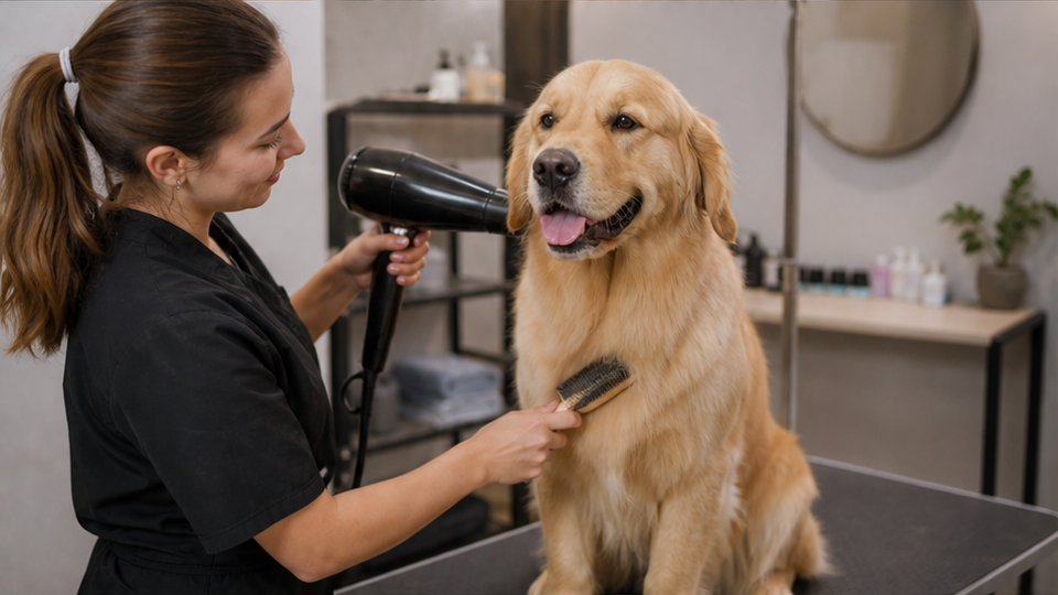 Dog Groomer Video prompt esempio 2 - Shampoo Bolle e attenta cura della zampa
