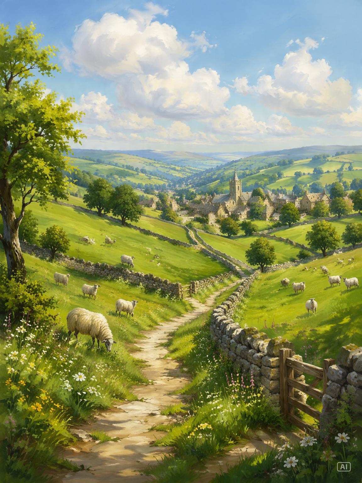 Pastoral hillside anime landscape prompt generated by Pippit