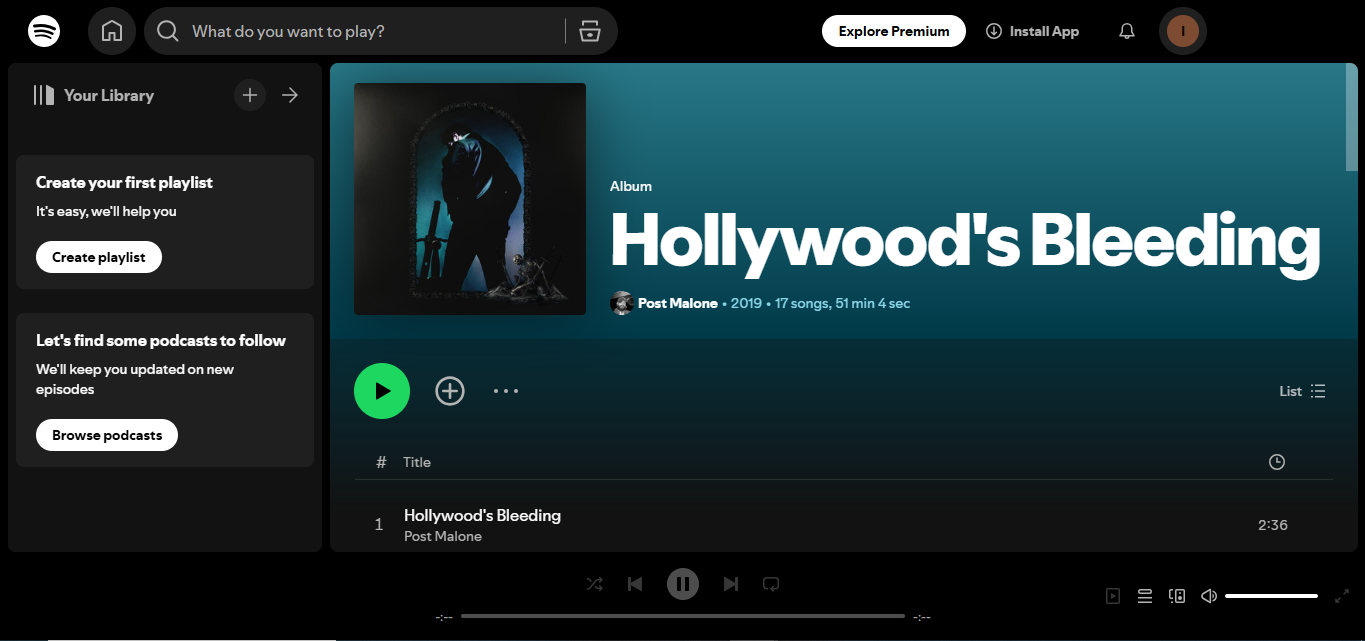 Hollywood's Bleeding de Post Malone - parmi les albums les plus diffusés sur Spotify