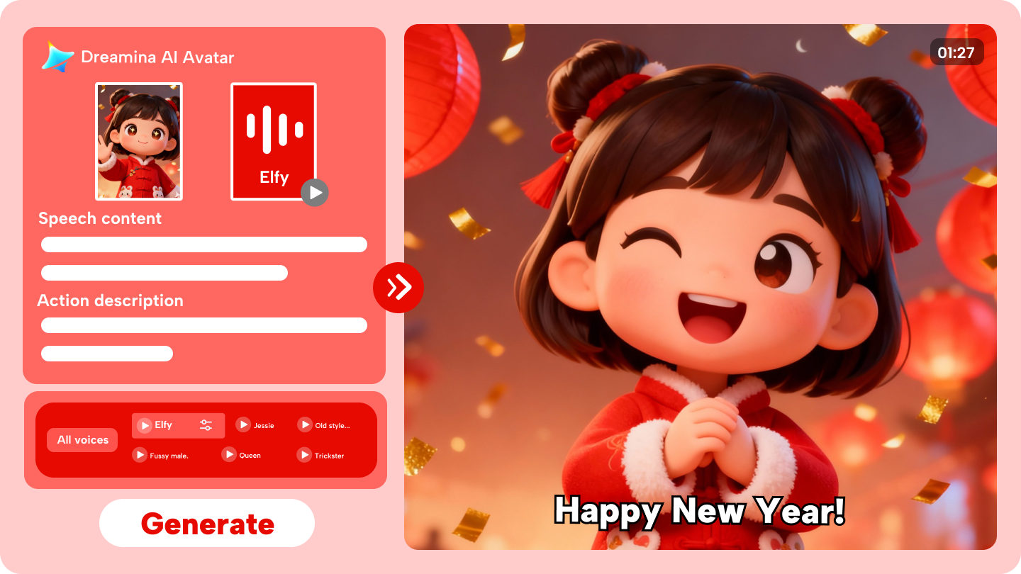 新年のアニメーションの願い: AIアバターで挨拶を生き生きとさせよう