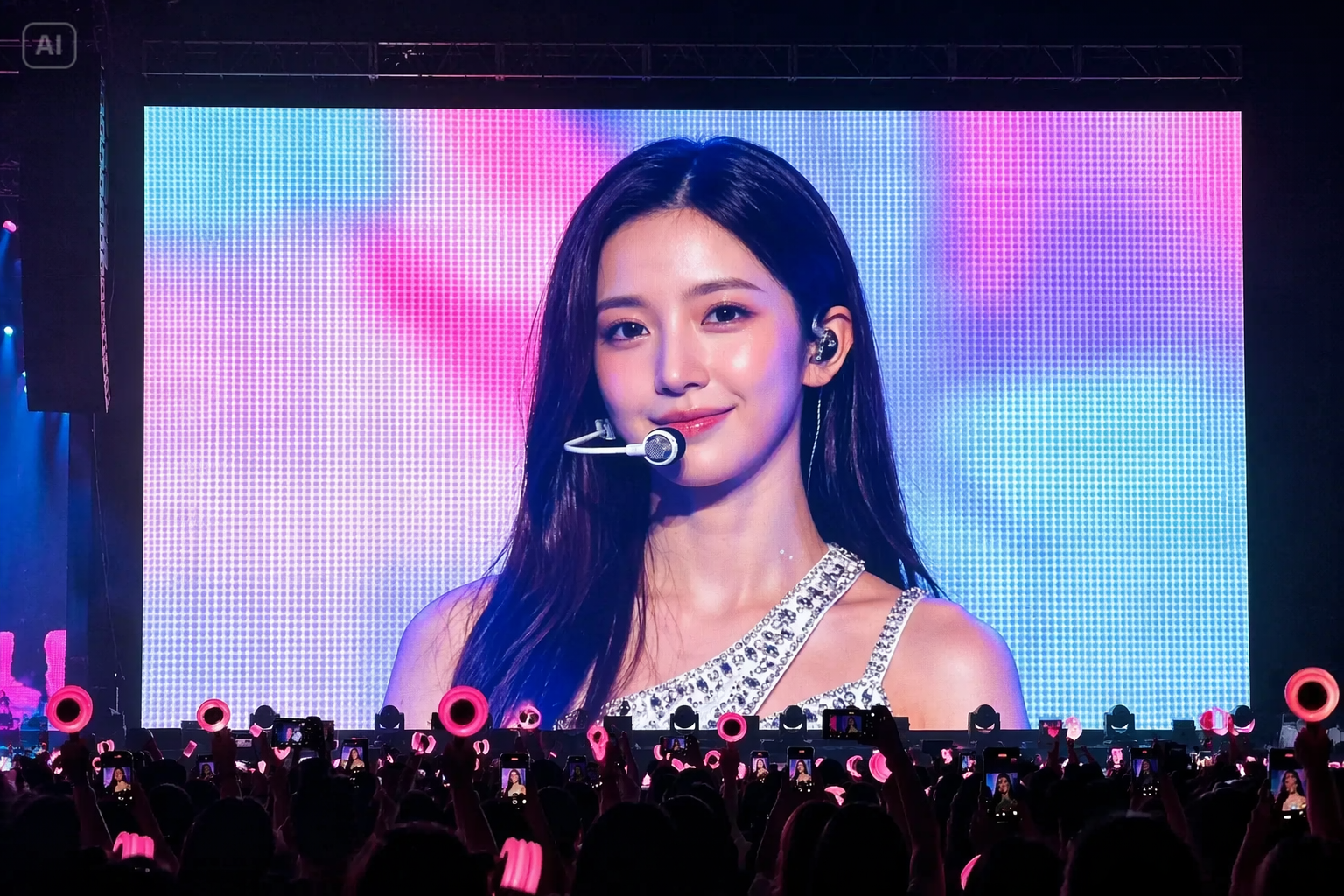 AI K-pop koncert jumbotron podpowiada mobilny obraz tła