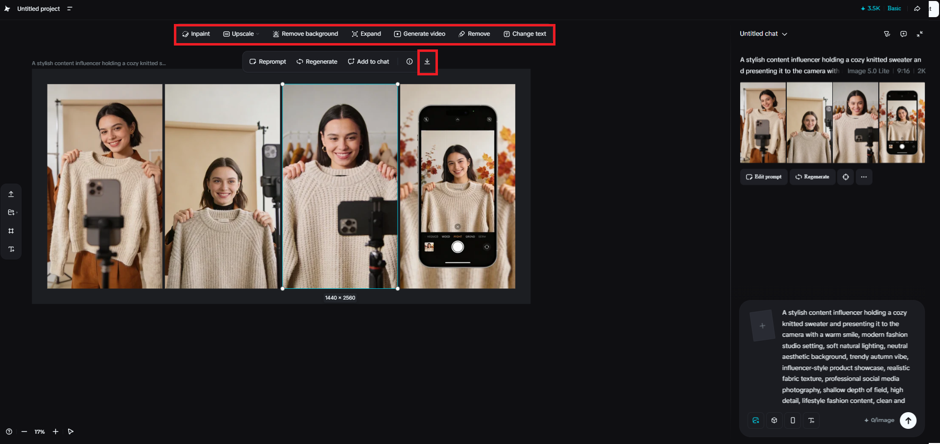 Either download or edit the generated image