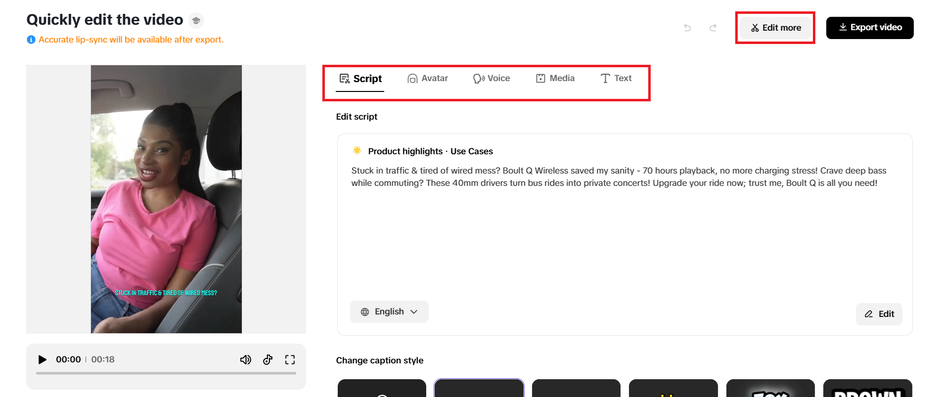 Quick editing options
