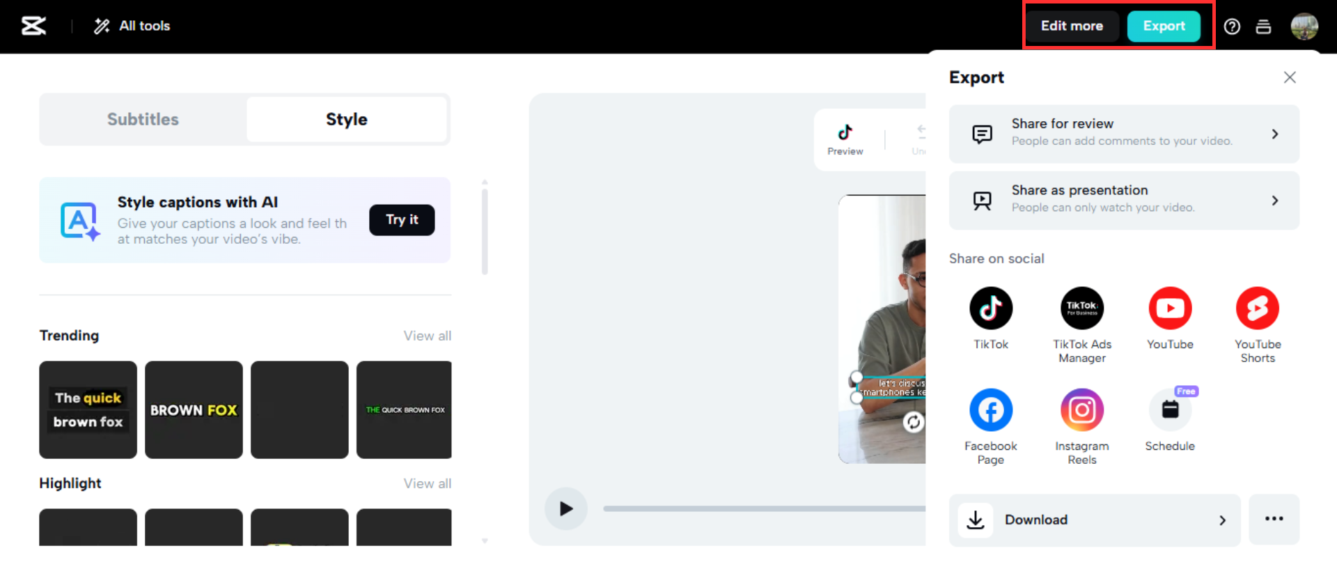 Export or edit more