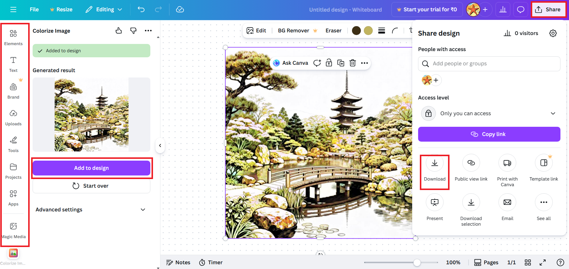 Edit, finalize, and download the image