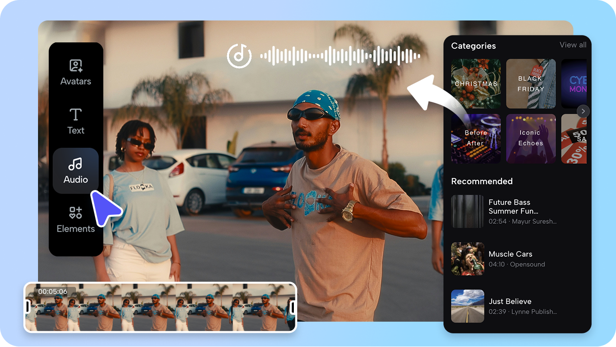 Add elements, music, and voice to the video intro