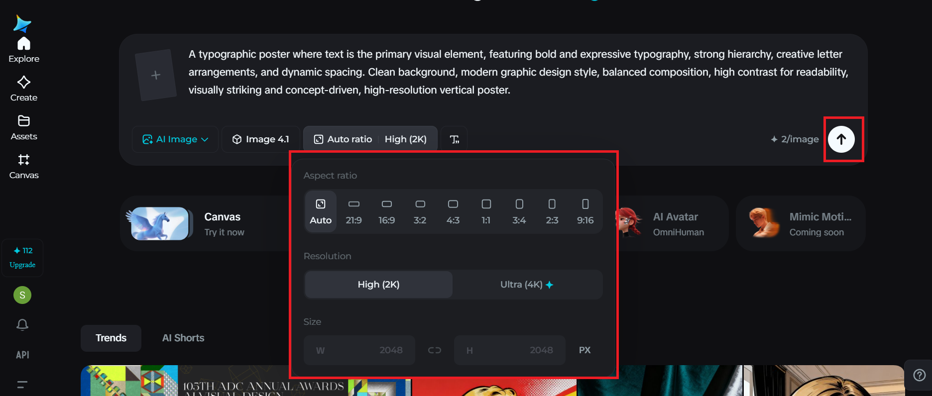 Ajuste as configurações de saída para um design moderno de pôster de tipografia