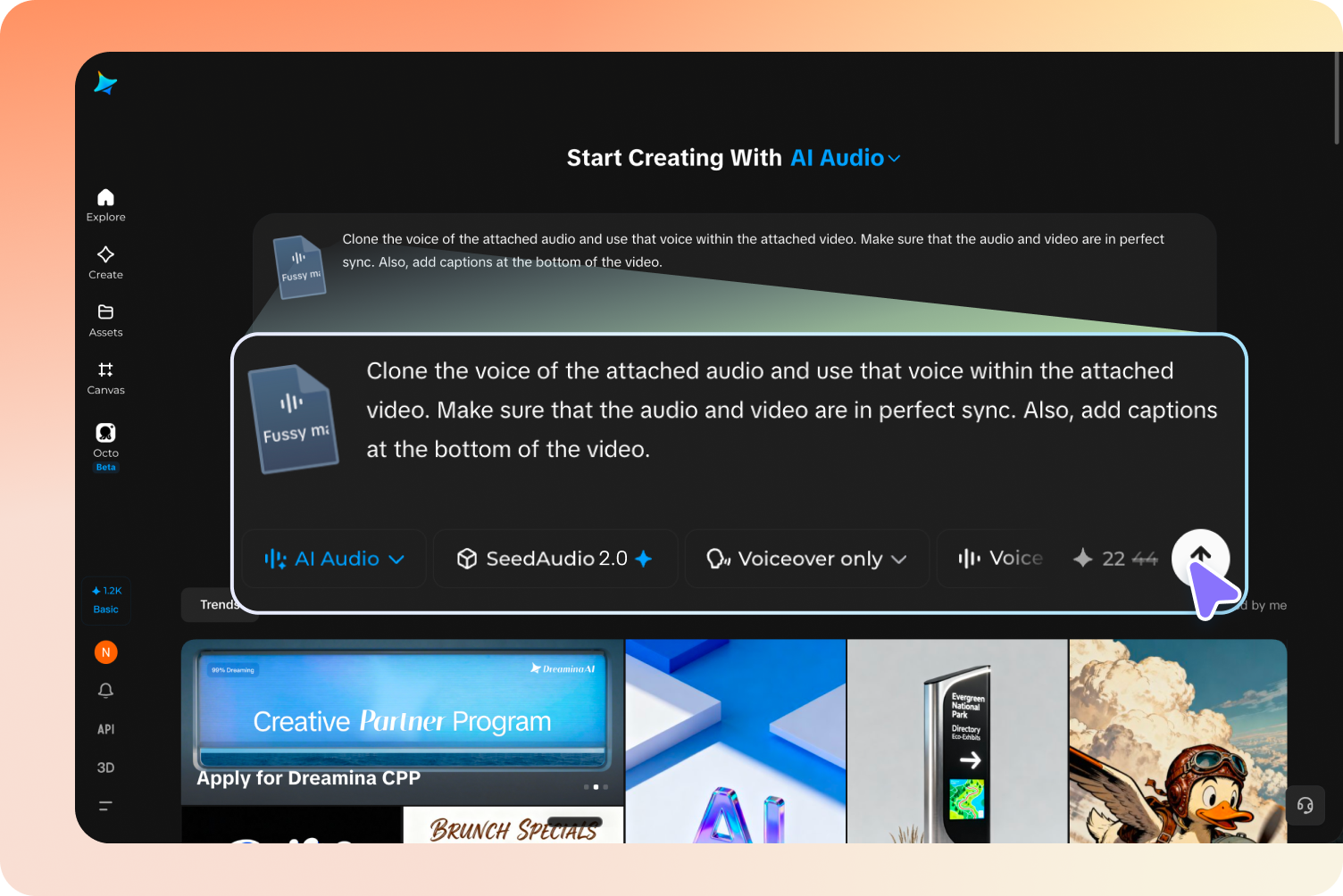 Upload the audio reference and enter a prompt