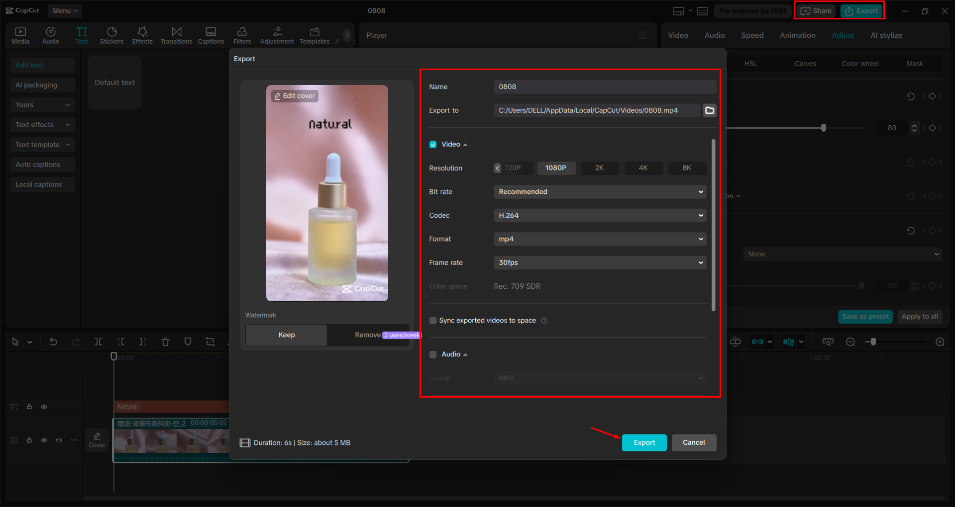 Xuất video từ trình CapCut chỉnh sửa video trên máy tính để bàn