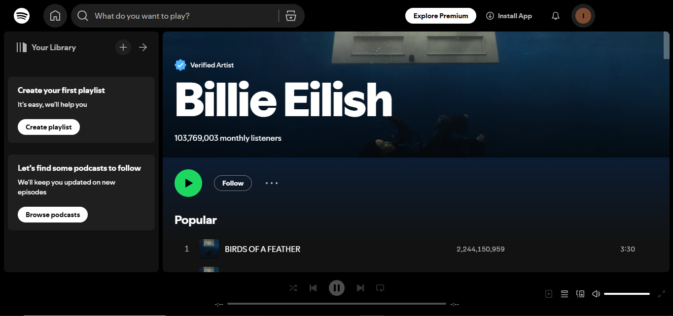 Billie Eilish - Une artiste très suivie sur Spotify