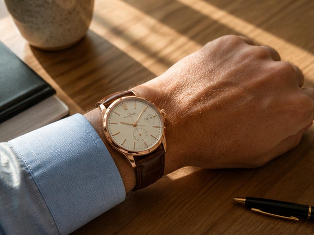 Virtual Watch Try On Video prompt example 1 - Classic leather watch