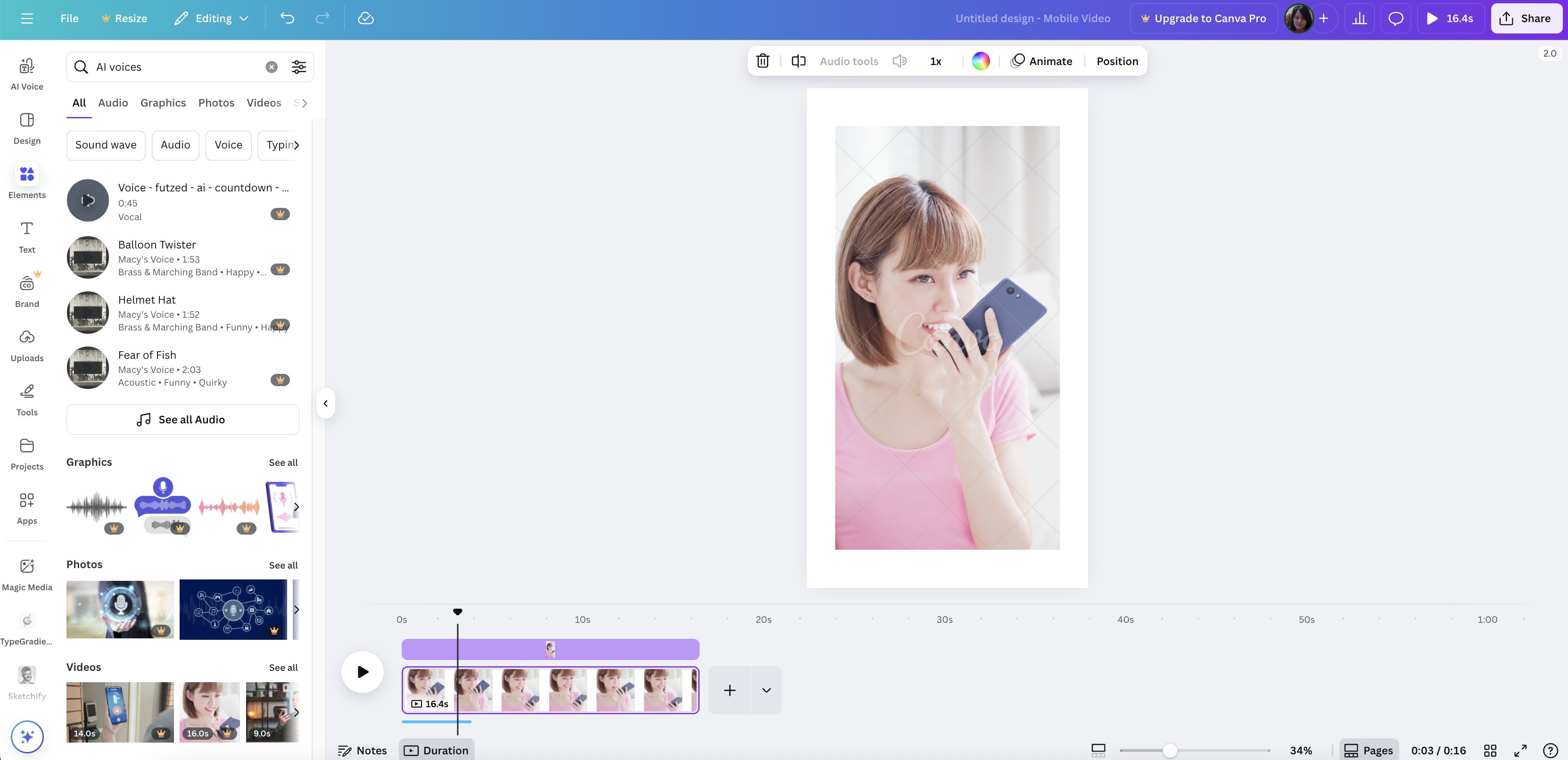 Canva AI narration voice generator