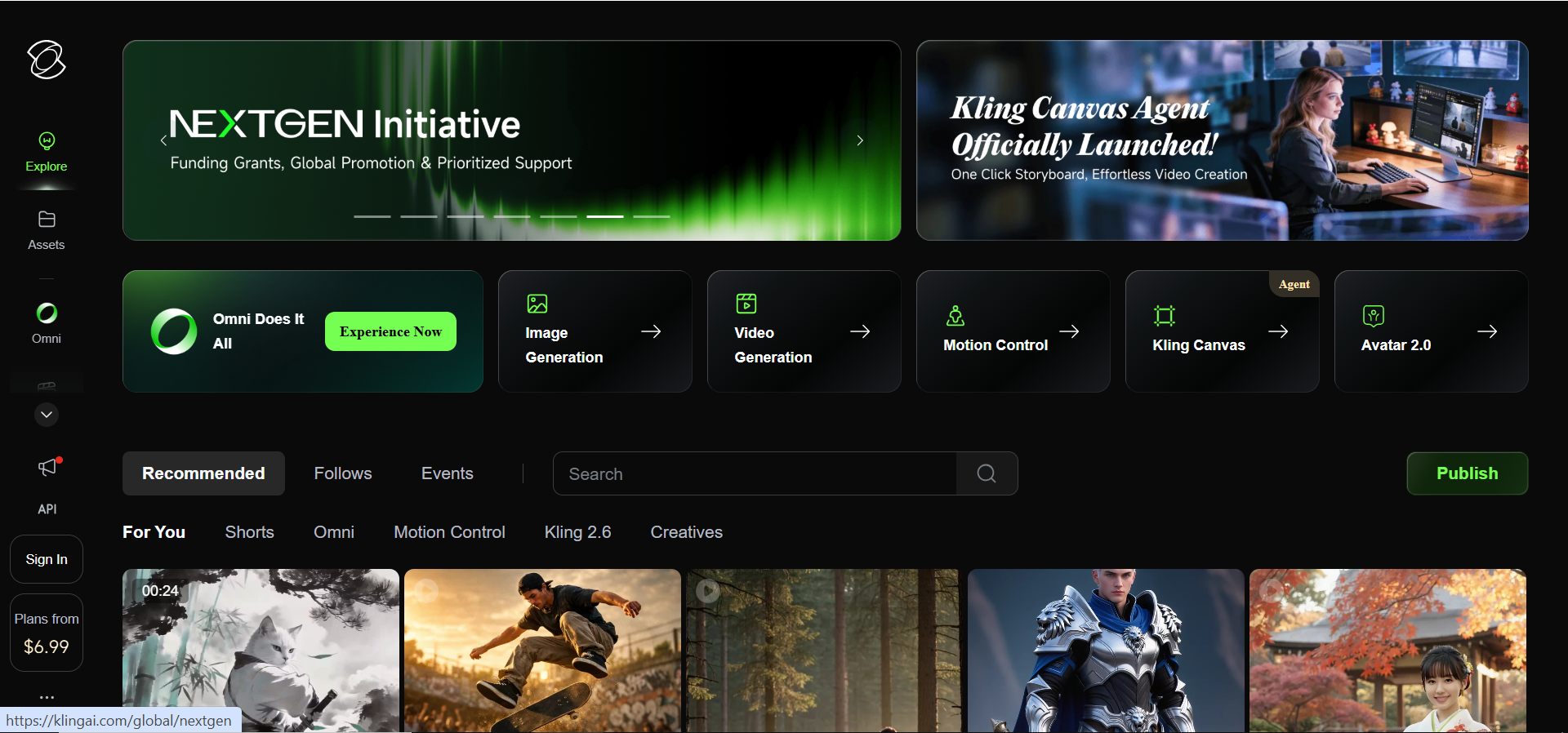 Kling homepage