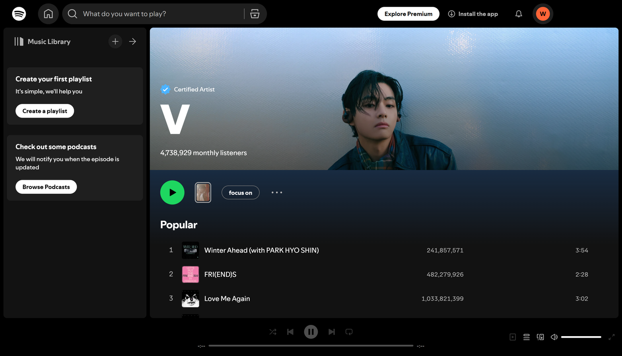 V - L'artiste K-pop le plus diffusé sur Spotify, admiré pour sa voix soul