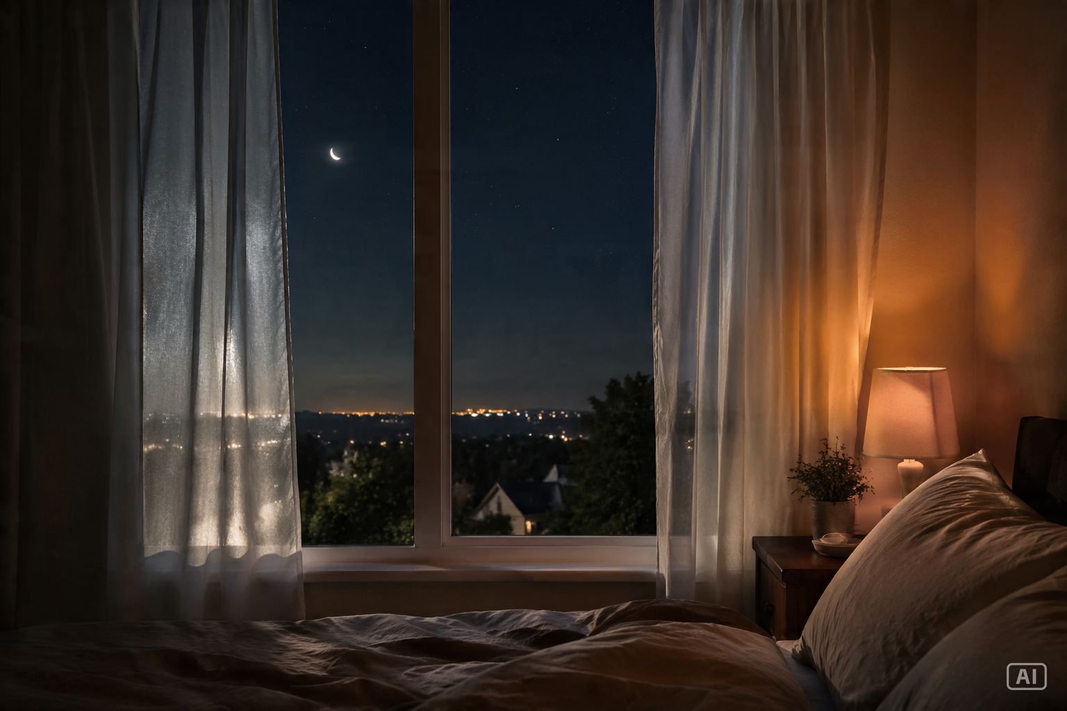 Moonlit bedroom good night image generated by Pippit