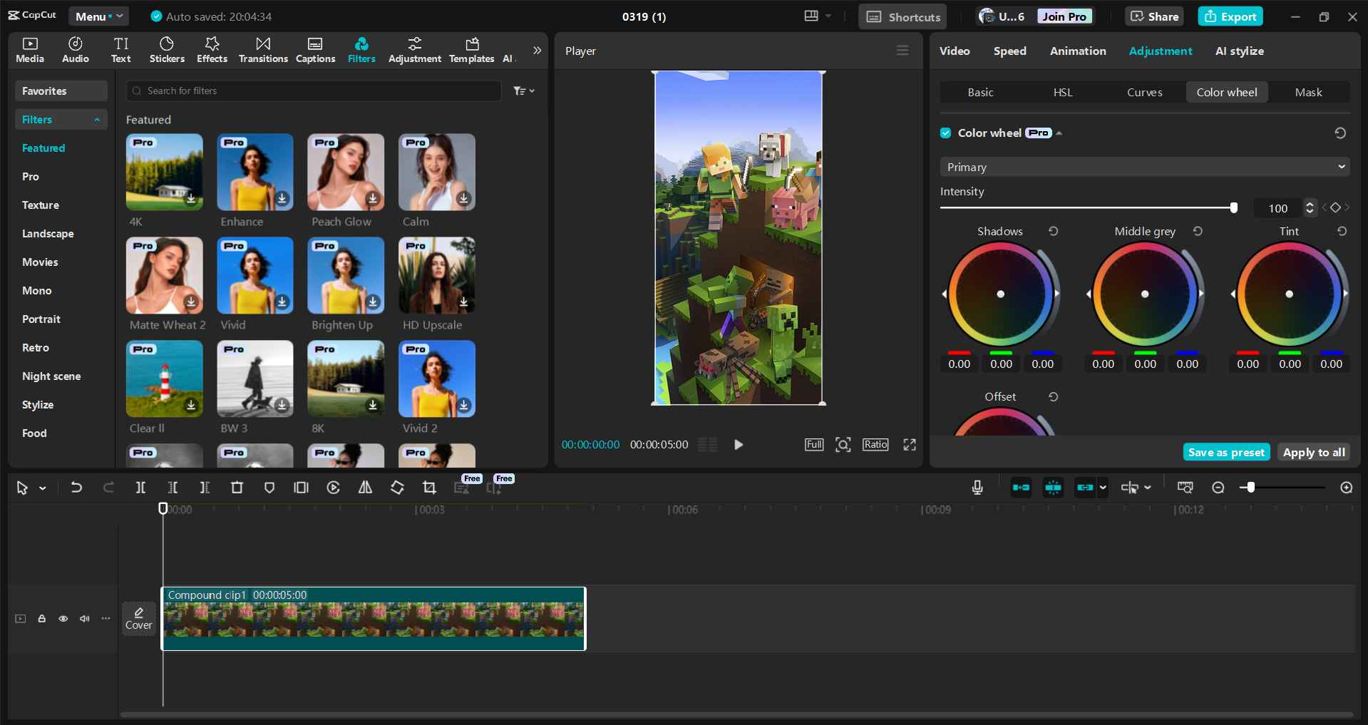 Interface de l' CapCut éditeur vidéo de bureau - la meilleure façon d'éditer des courts métrages Minecraft pour YouTube