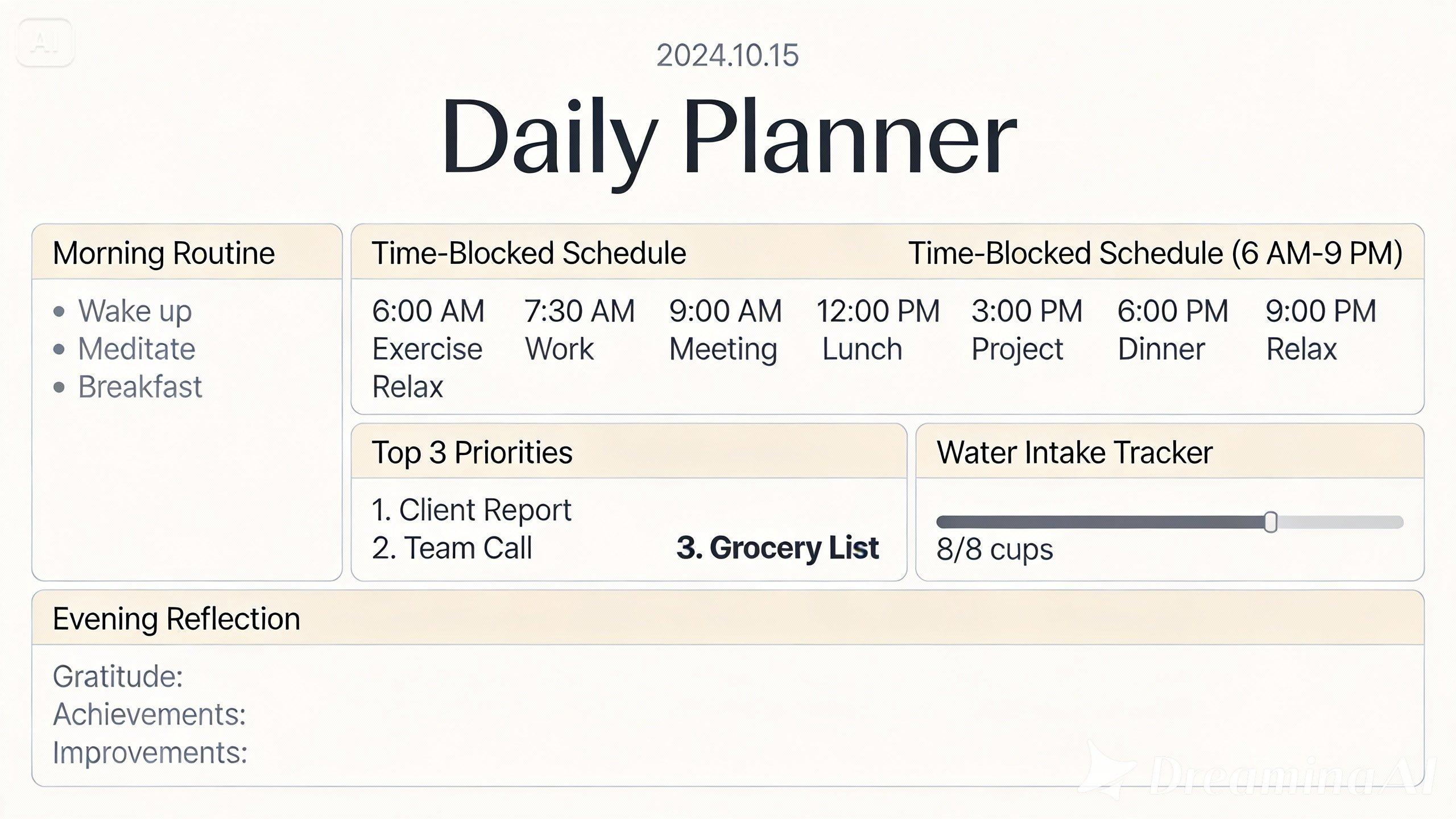 Minimalist daily planner