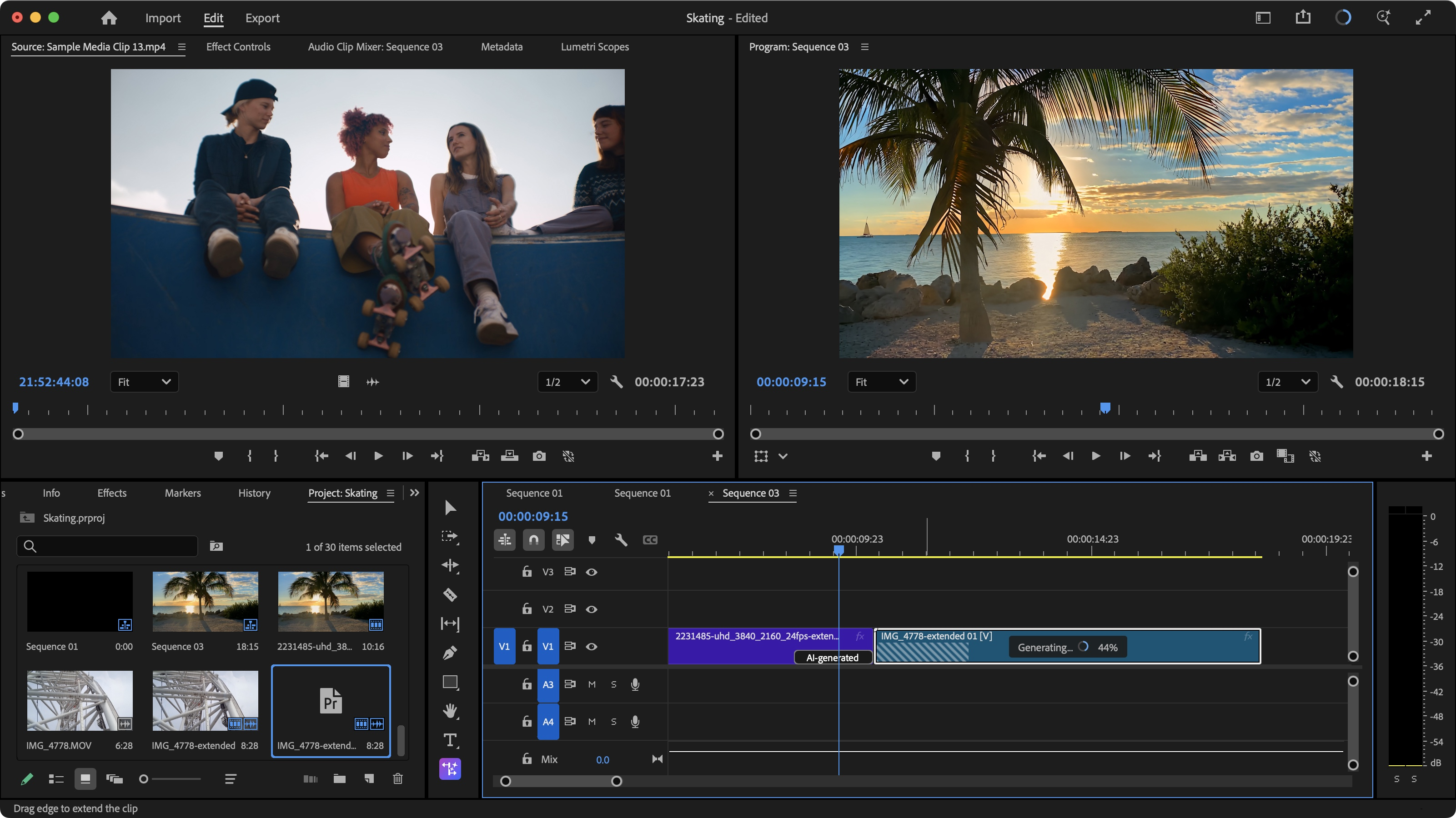 Larawang nagpapakita ng interface sa pag-edit ng Premiere Pro