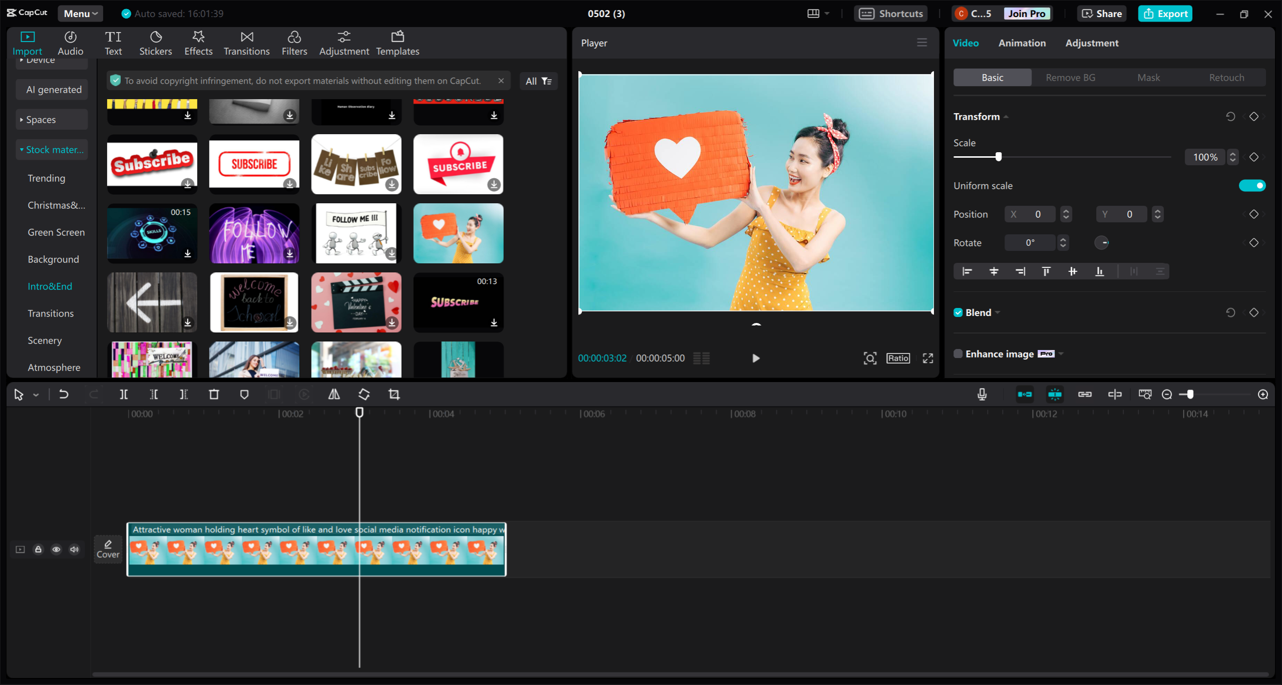Pustaka templat video CapCut menunjukkan pelbagai pilihan.