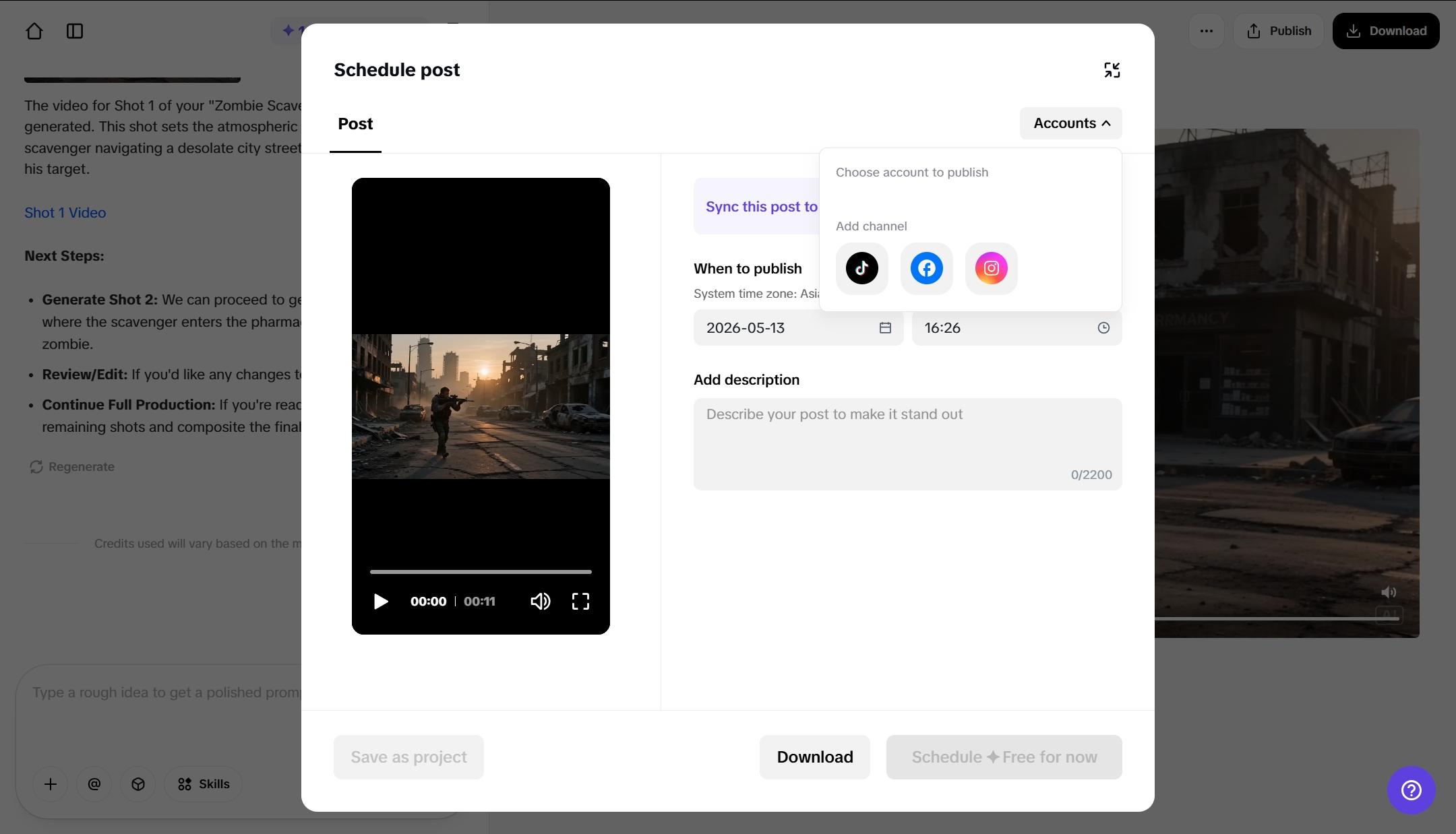 Render, download, or publish the final AI film