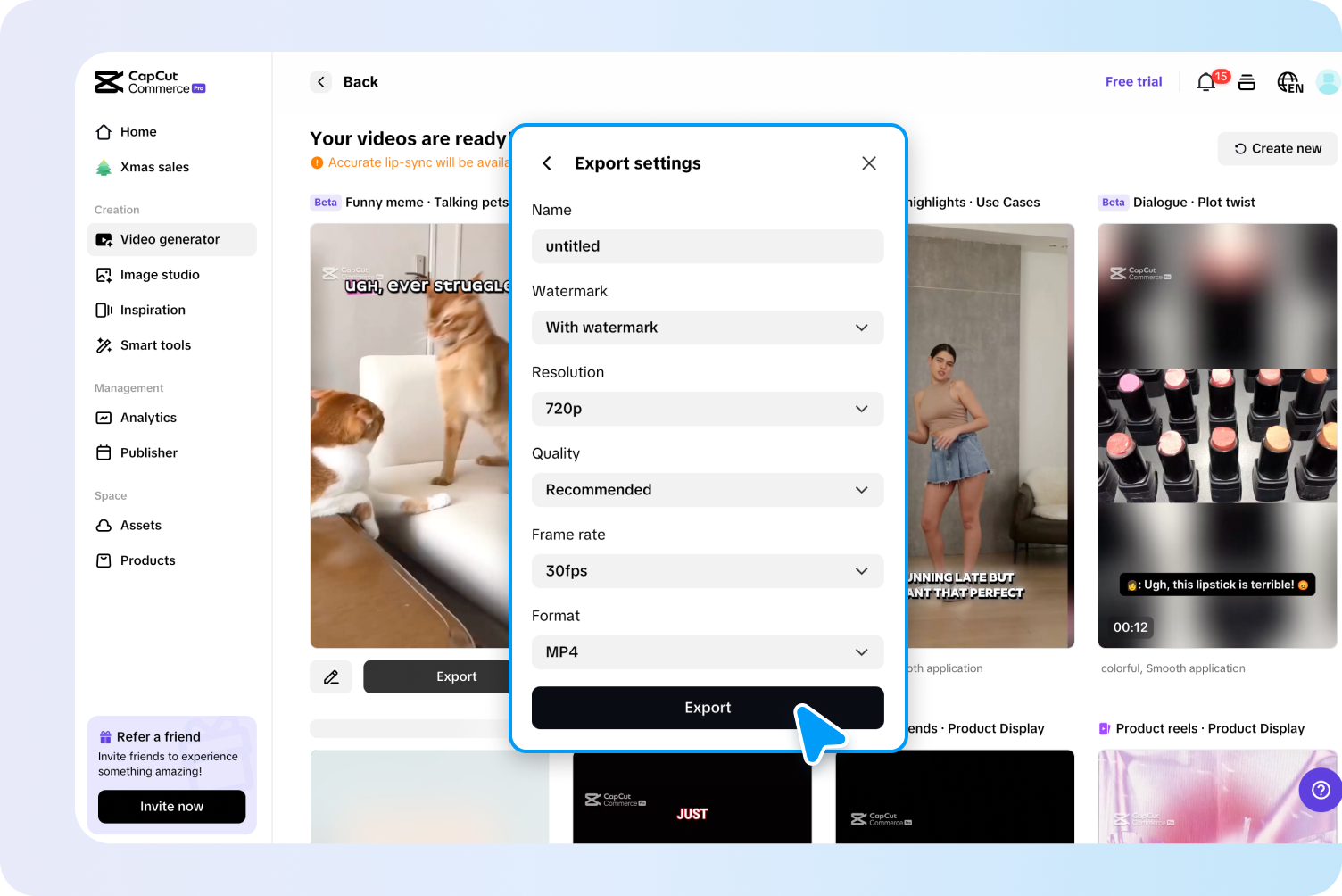 Exportez la vidéo sur votre appareil