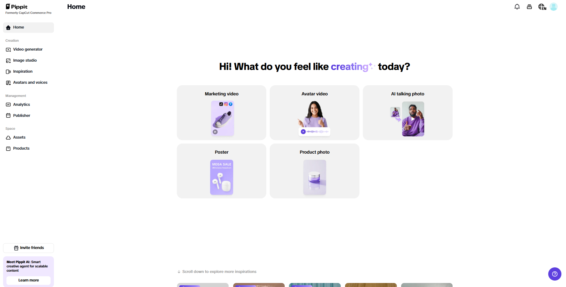 Interface do Pippit