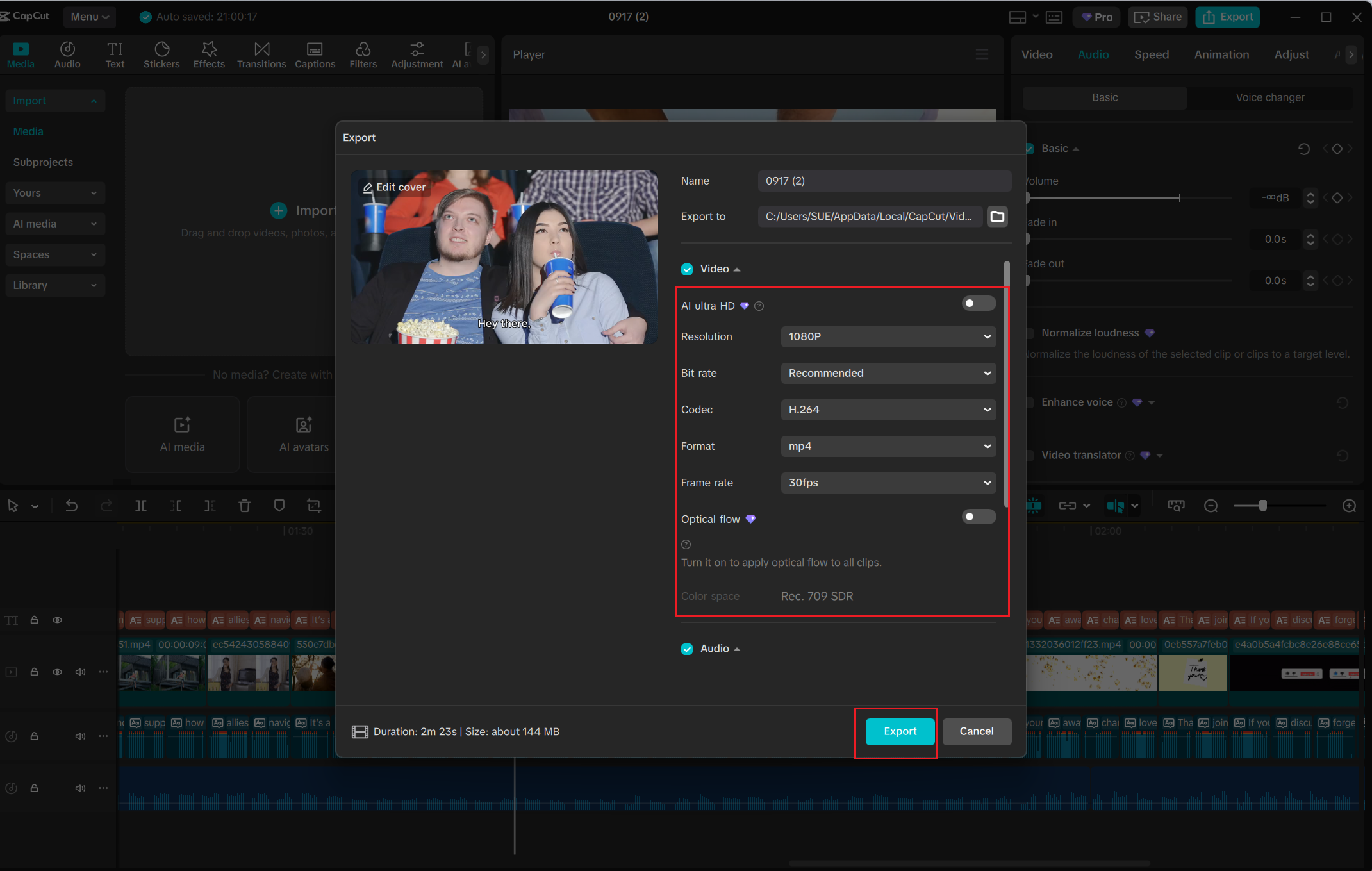 Eksportuj ustawienia na CapCut PC - skrypt AI do eksportu generatora wideo