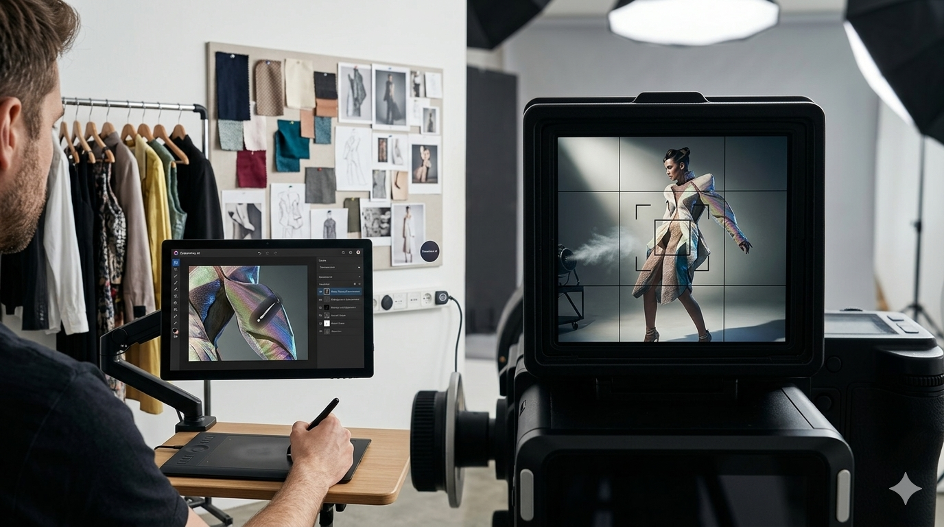 Dreamina AI generating editorial fashion art with narrative-driven scenes, consistent model looks, and fabric detail for lookbooks and fashion campaigns.
