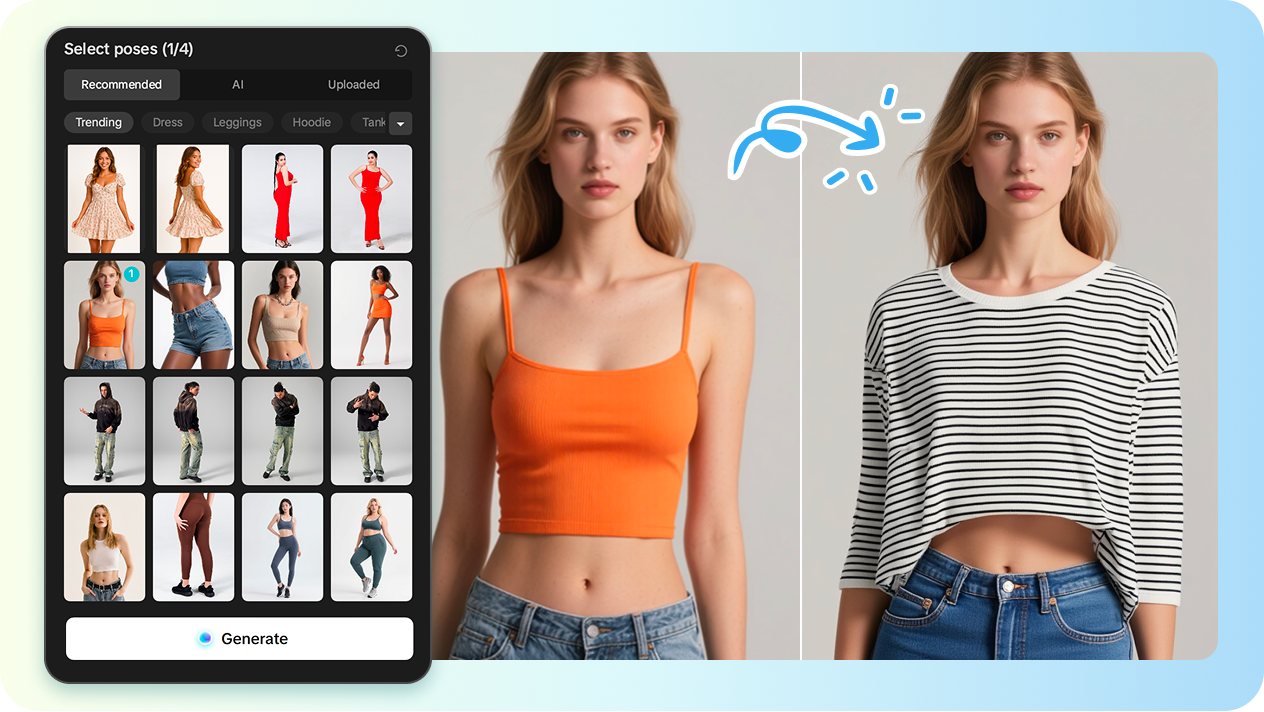 Optimize edilmiş AI modeli, giysi kategorisine göre poz veriyor