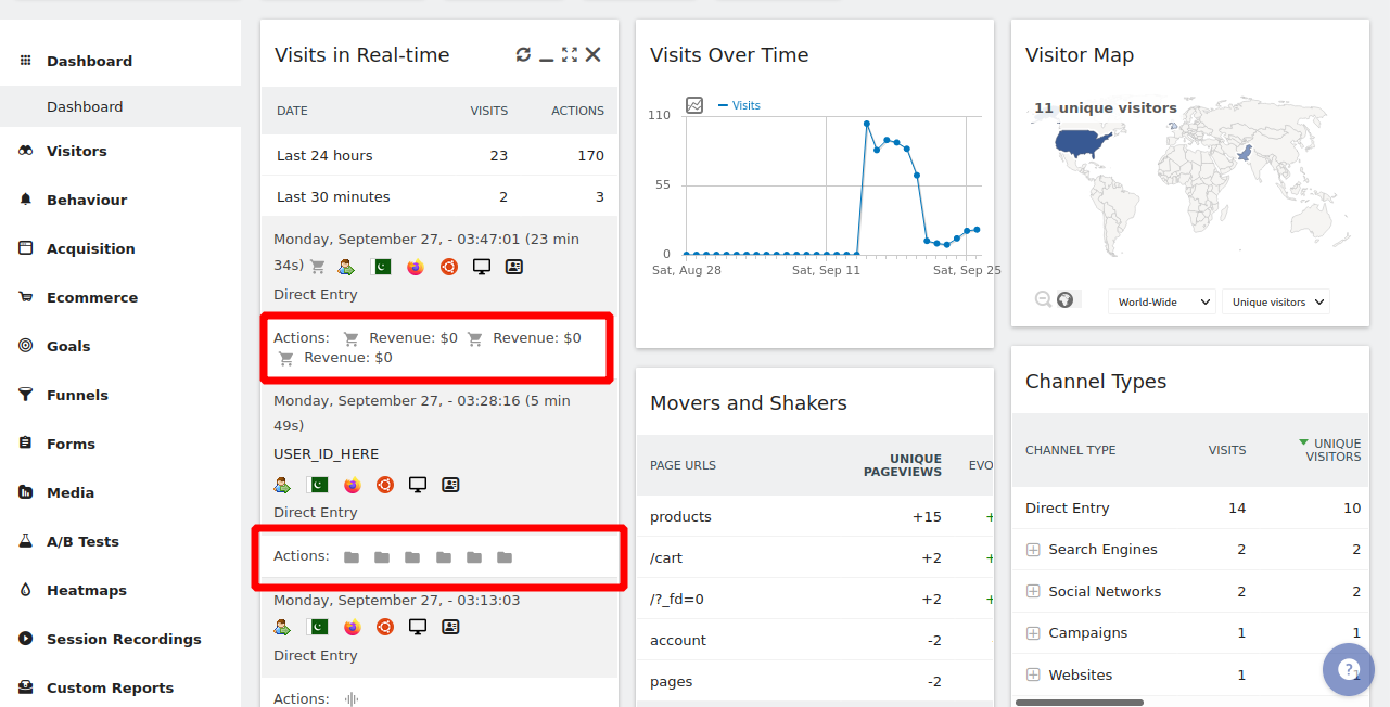 Matomo analytics dashboard