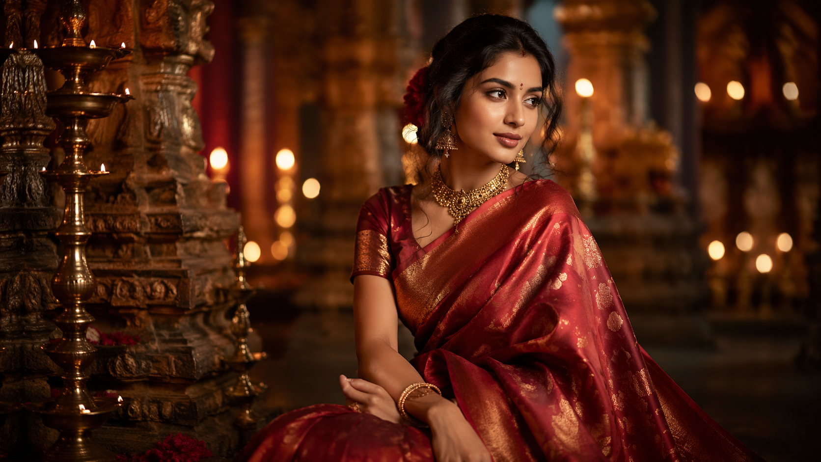 Dreamina AI Saree Try On prompt example 2: Festive Gold Border
