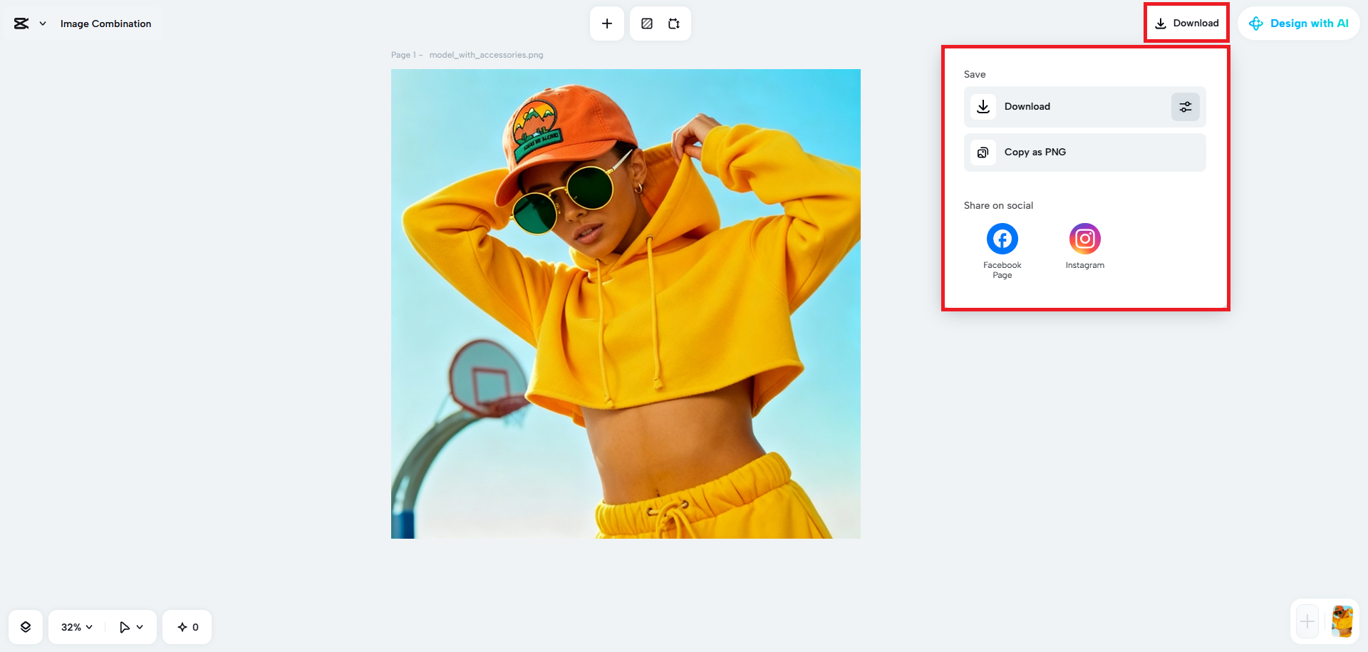Download or publish your combined image