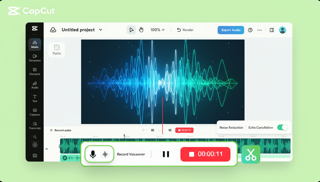 Una rappresentazione artistica di conversione audio di alta qualità, con onde sonore che si trasformano in un formato digitale pulito.