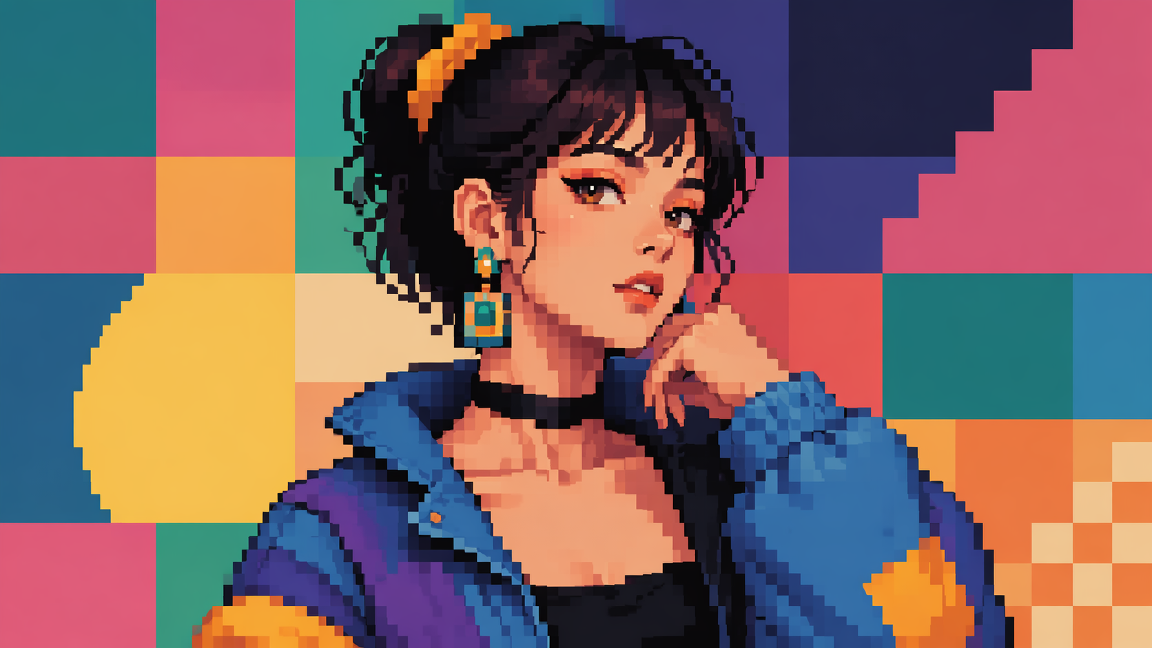 Dreamina pixel art filter prompt example 5: Pixel Fashion Portrait