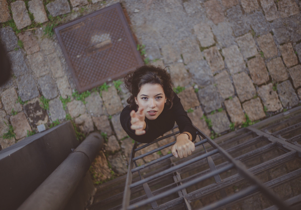 High-angle camera shot with tilt framing