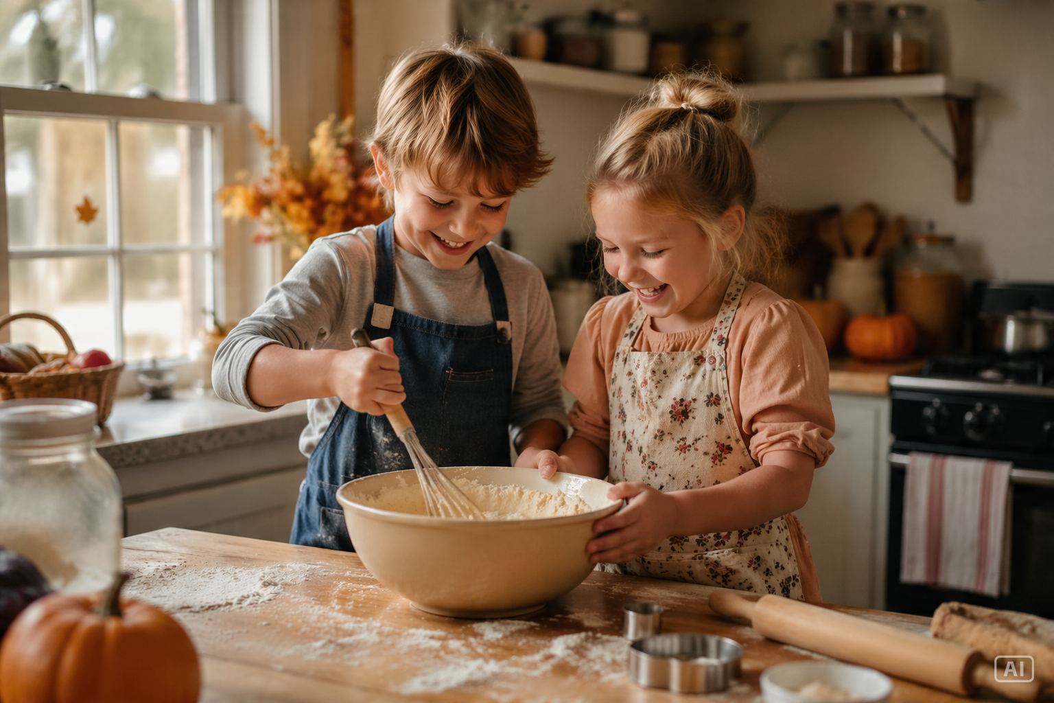 Kids cooking Thanksgiving image generated by Pippit