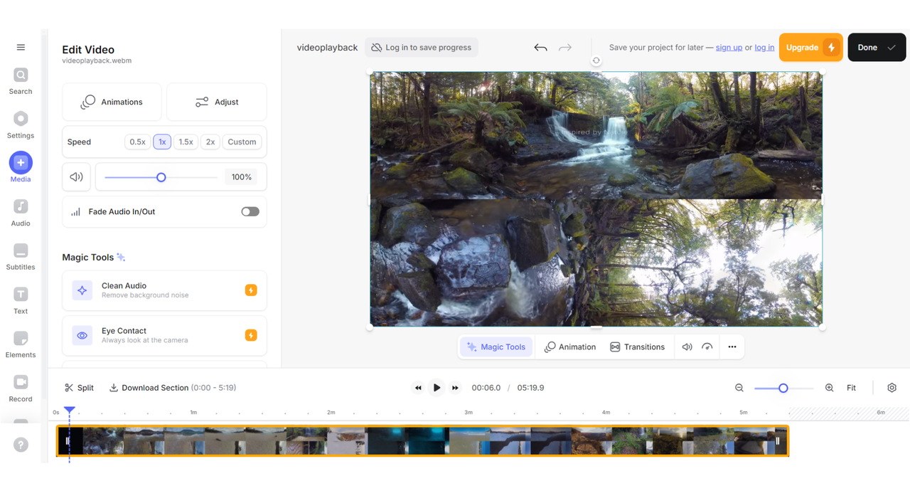VEED online karaoke videonvalmistajan käyttöliittymä